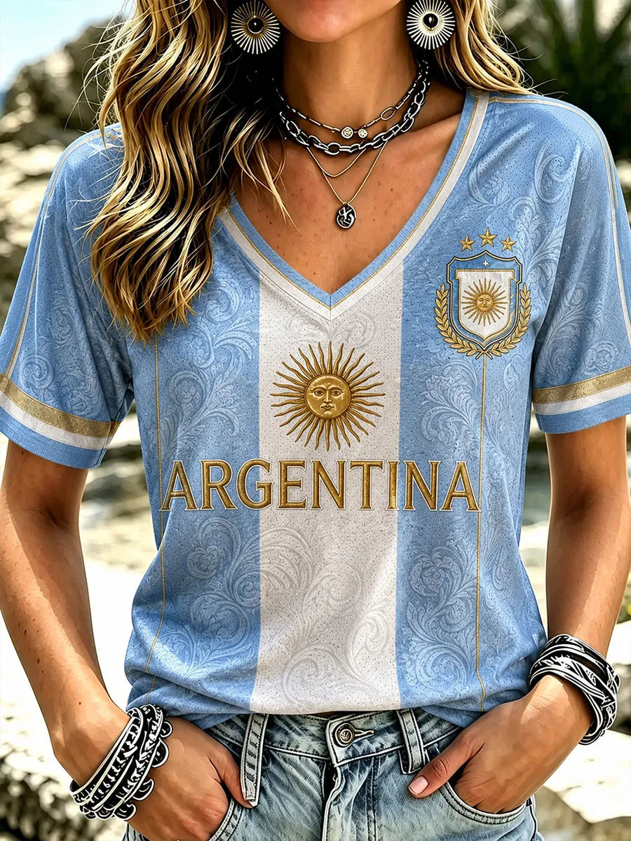 Women's Argentina Football V-neck T-shirt